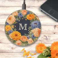 Monogrammed Floral Marigolds Summer Flowers Pretty Wireless Charger