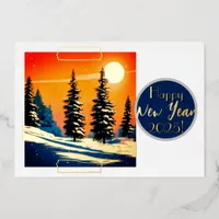 Fir trees in the snow - happy new year foil invitation