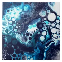 Dark Blue Marble Digital Fluid Art   Ceramic Tile