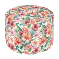 Tropical Flowers in Bloom Round Pouf
