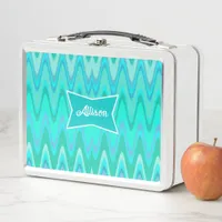 Modern zigzag pattern - waves in turquoise metal lunch box