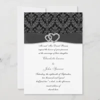 charcoal damask diamante wedding invitation