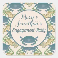 Crab Feast-Watercolor Blue Crabs, Engagement  Square Sticker