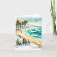 Serene Winter Watercolor Coastal Seascape Blank Note Card