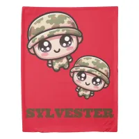 Cute Kawaii Army Camouflage Monogram on Red |