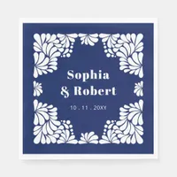 Mexican Navy Blue Talavera Wedding Napkins