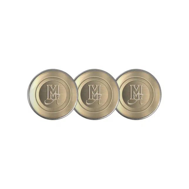 Metallic Gold Steel Engraved Monogram Golf Ball Marker