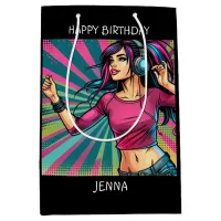 Pop Art Girl Dancing Birthday Personalized Medium Gift Bag