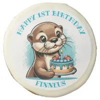 Otter Themed Boy's First Birthday Personalized Sugar Cookie