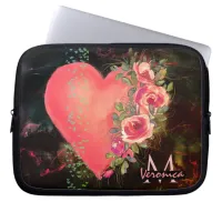 Pink Heart floral Monogrammed laptop sleeve