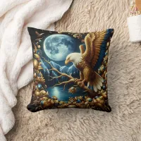 Eagle Perched on Branch Under Moonlit Sky Throw Pillow