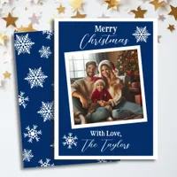 Blue and White Snowflakes Photo Christmas  Holiday Card