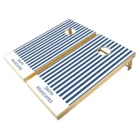 Blue Vertical Stripes Family or Company Name Cornhole Set