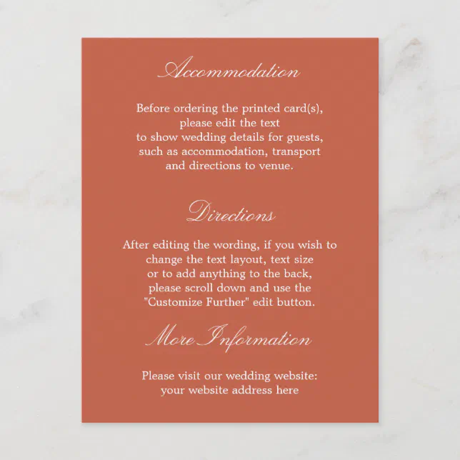 Elegant Terracotta Wedding Details Card