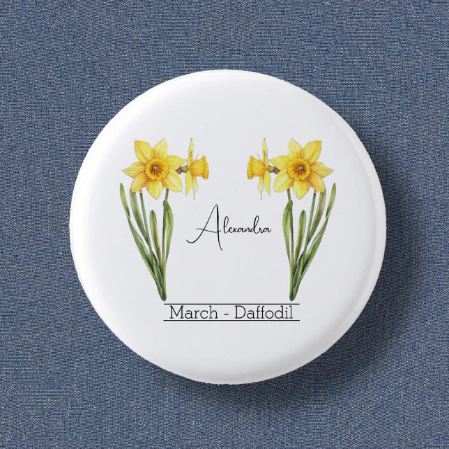 Birth Flower March Daffodil  Button