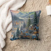 Christmas in a mountain village, polar lights  throw pillow