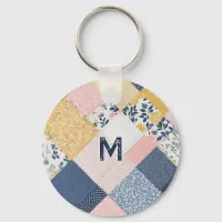 Pretty Faux Patchwork Rustic Retro Monogrammed Keychain