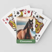 Create Your Own Horse Photo Name Stylish Green Poker Cards