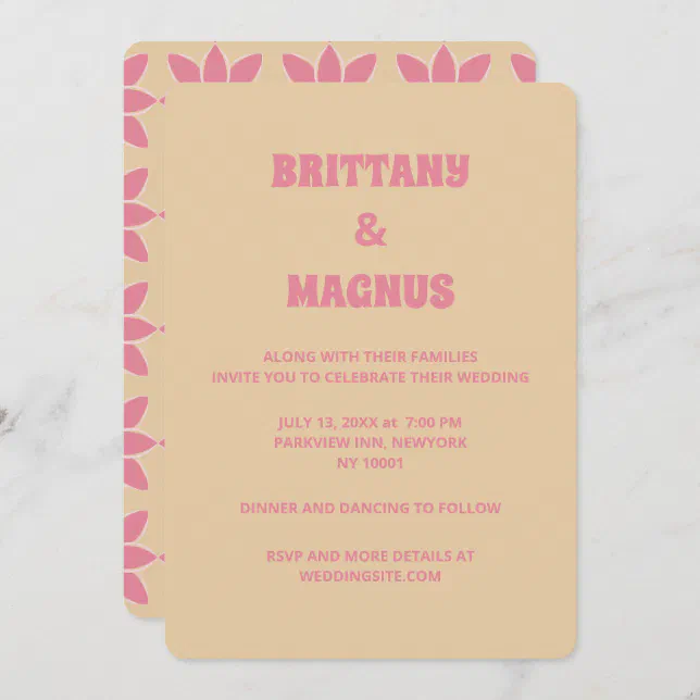 Retro groovy 70's bold typography peach & pink  invitation