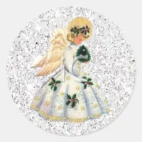 Pretty Silver Glittery Angel Christmas Sticker