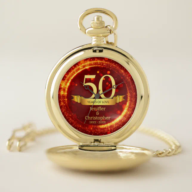 Gold & Red Glitter Edit Year Wedding Anniversary Pocket Watch