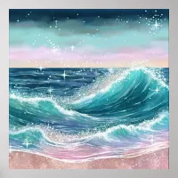 *~* AP60 Sparkle Coastal Ocean Beach Wave Sand Sea Poster