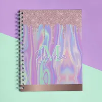 Monogram Metallic Rose Gold Glitter & Iridescent Notebook