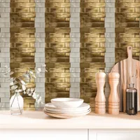 Metallic Gold and White Brick Striped Wallpaper