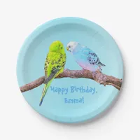 Cute budgie couple - personalizable paper plates