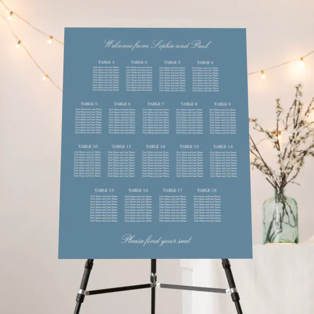 Dusty Blue 18 Table Wedding Seating Chart Foam Board