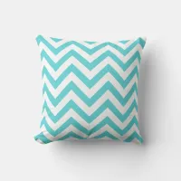 Trendy Turquoise and White Chevron Zigzag Stripes Throw Pillow