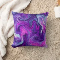 Purple, Blue, Pink Marble Fluid Art Throw Pillow
