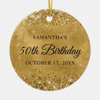 Glittery Gold 50th Birthday Ceramic Ornament