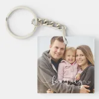 Elegant White Typography | Custom Family Photo Keychain