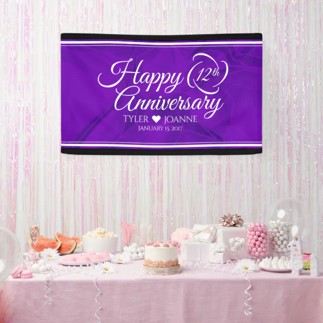 Elegant 12th Silk Wedding Anniversary Celebration Banner