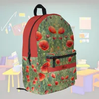 Glowing field of red poppies, personalizable  printed backpack