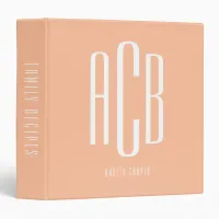 Peach and White Three Letter Monogram Recipe 3 Ring Binder