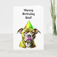 Pitbull with Birthday Hat | Dad's Birthday Card