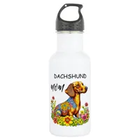 Cute Cartoon AI Dachshund Mom Stainless Steel Water Bottle