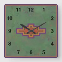 Southwest Sagebrush Green Geometric Regular Style  Square Wall Clock