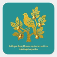 Partridge In A Pear Tree Teal Golden Christmas Square Sticker