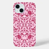 Elegant Flowery Pink and Red Damask iPhone 15 Case