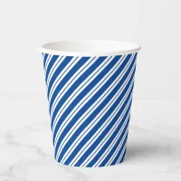 Blue and White Multiple-Width Diagonal Stripes Paper Cups