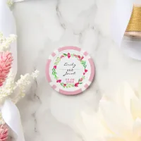 Elegant Pink Floral Wreath White Wedding Poker Chips