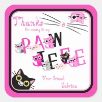 Peeking Cats Pink Thank You Square Sticker