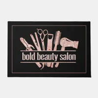 Rose Gold Glitter Beauty Salon Hairstylist Black Doormat