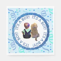Baby Boy and his Dog Blue and Green Confetti Napkins