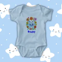 Monogram Boy Name - Cute spider in blue | Baby Bodysuit