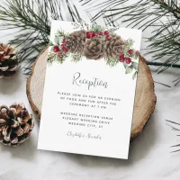 Christmas Watercolor Pinecones Wedding Reception Enclosure Card