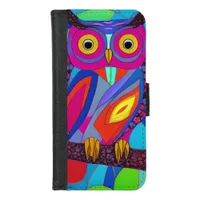 Whimsical Owl with Colorful Feathers iPhone 8/7 Wallet Case